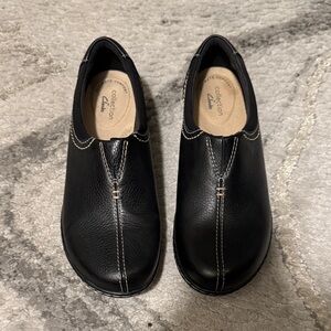 Clarks Black Leather Slip-On Loafers